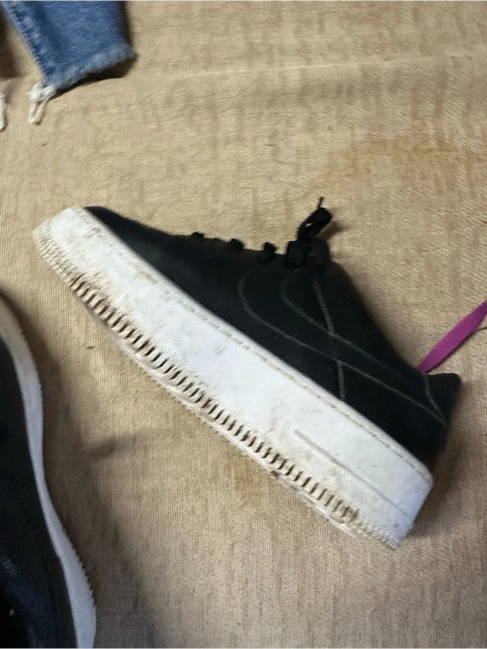 Nike Women’s Black Leather Low-Top Sneakers with White Platform Sole